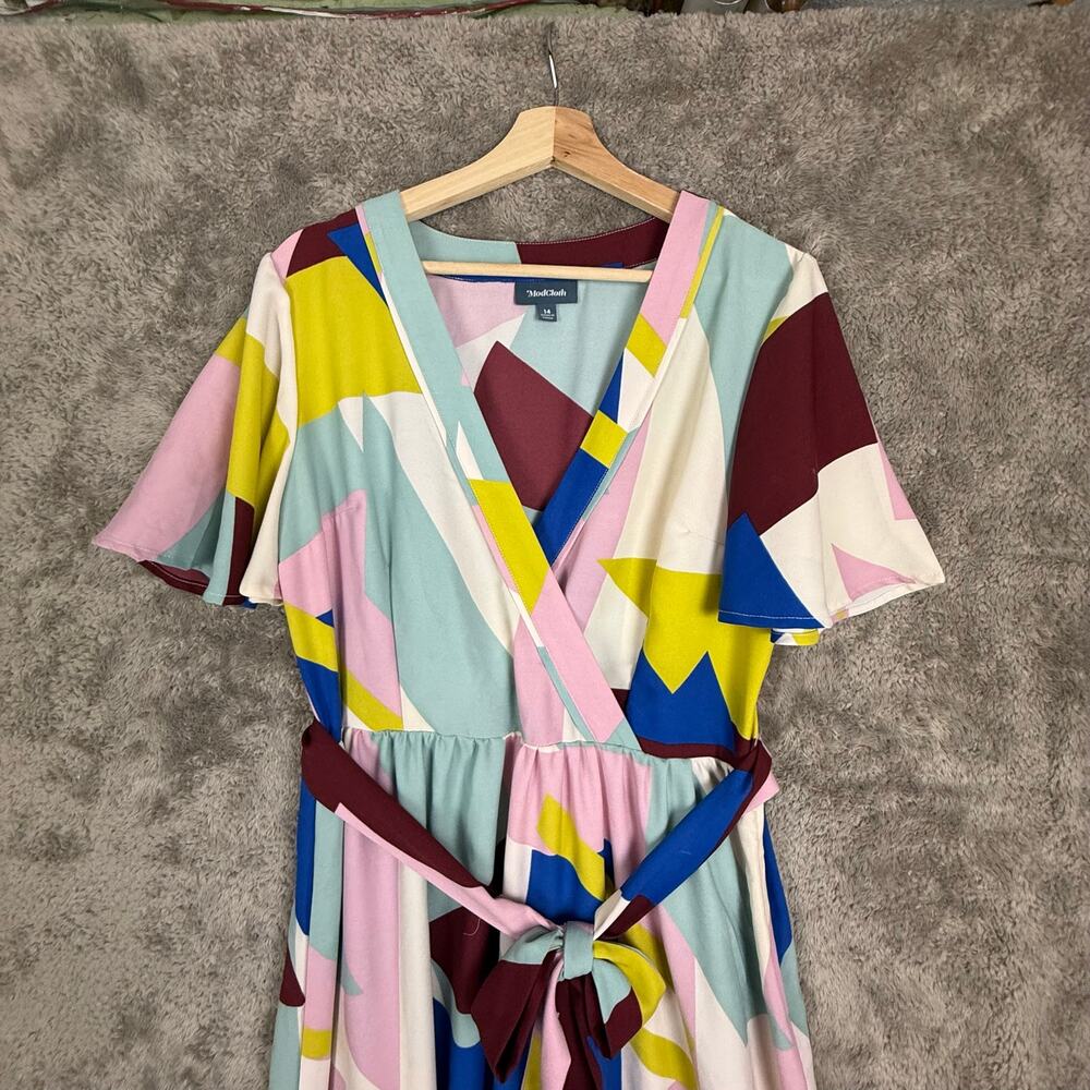 ModCloth Your Time To Shine Geometric Print ColorBlock Maxi Dress 14 Tie Waist - Picture 6 of 10